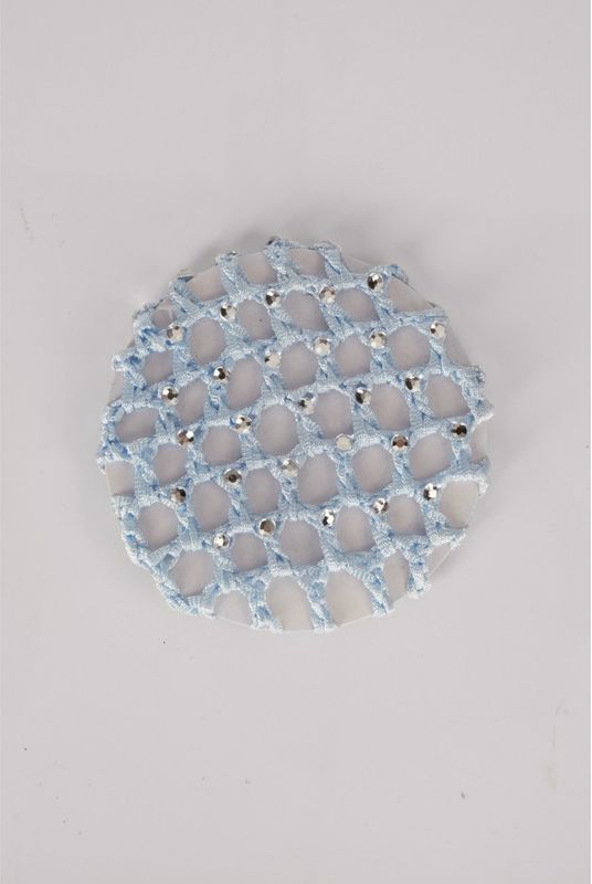 Bun cover with faux rhinestones. 